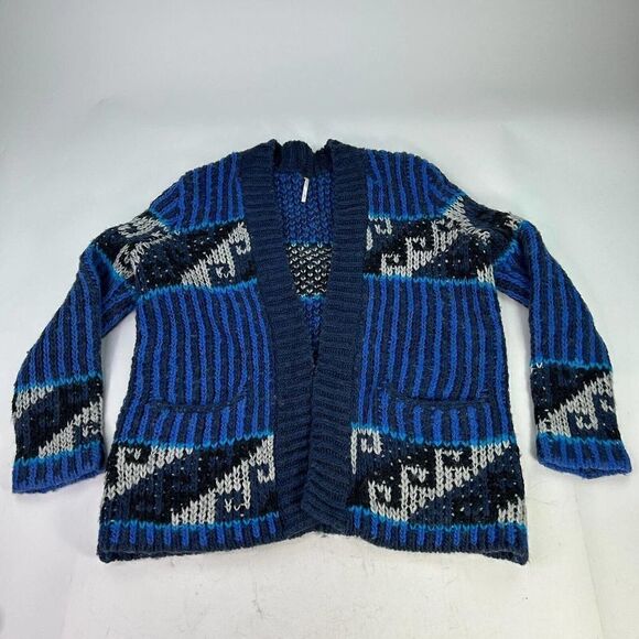 Free People Time and again chunky Cardigan Size S Aztec Geometric Knit Sweater - Picture 6 of 11